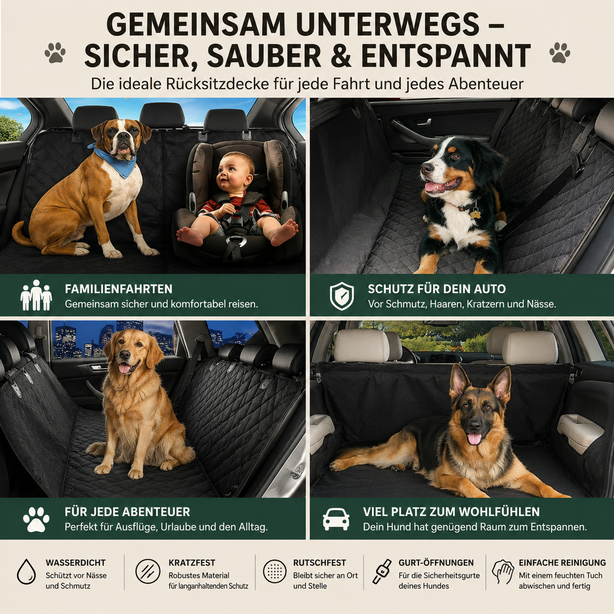 EaseLife™ AutoProtect – Premium Rücksitzschutz für Hunde